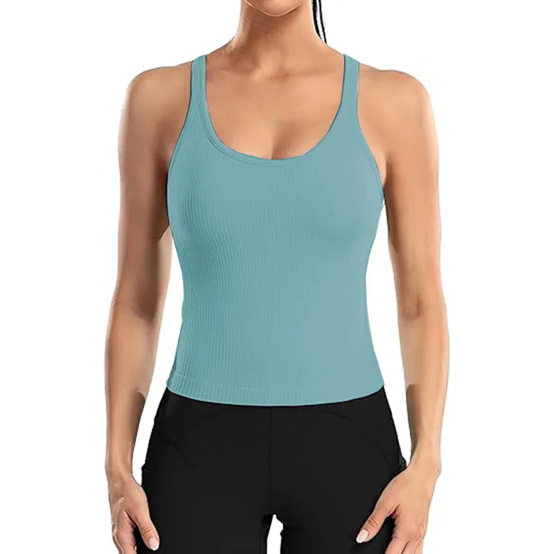 Women Tank Top with Built In Bra 4-way stretch Fabric Slim Fit Top Sport Shirt