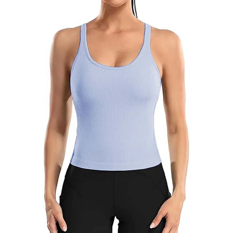 Women Tank Top with Built In Bra 4-way stretch Fabric Slim Fit Top Sport Shirt