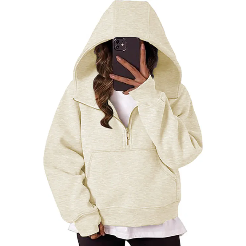 Womens Hoodies Quarter Half Zip Pullover Oversized Sweatshirts