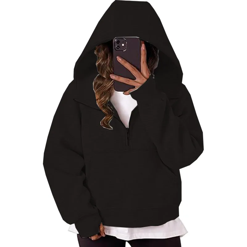 Womens Hoodies Quarter Half Zip Pullover Oversized Sweatshirts