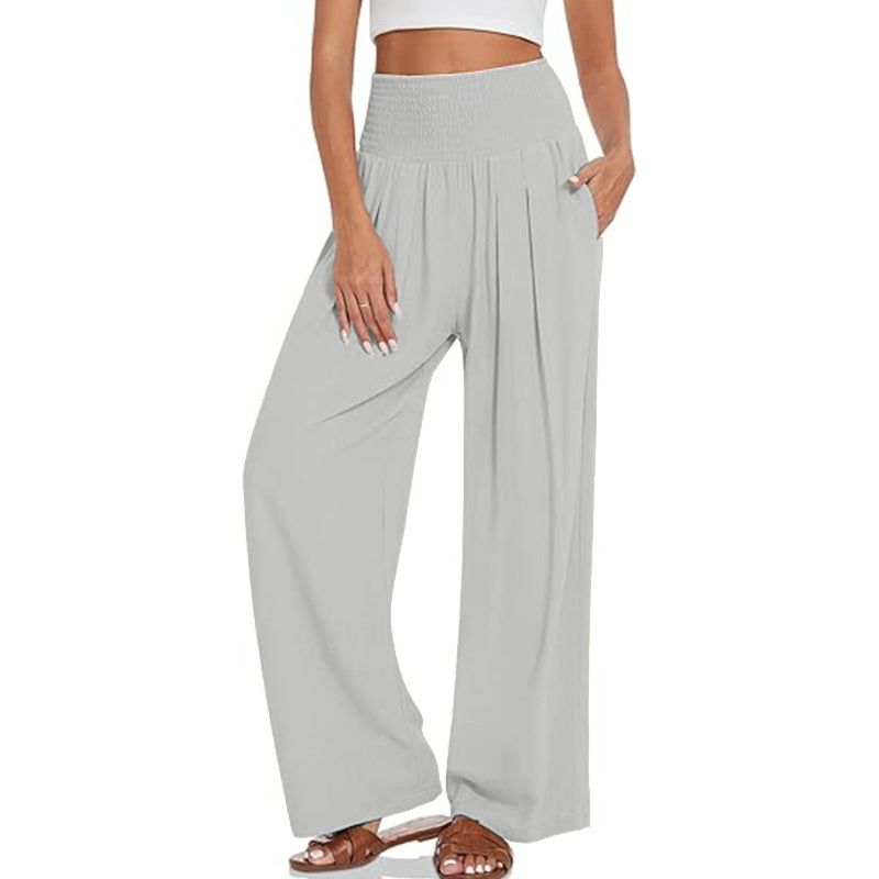 2025 Women Straight Leg Long Elastic High Waist Drawstring Trousers