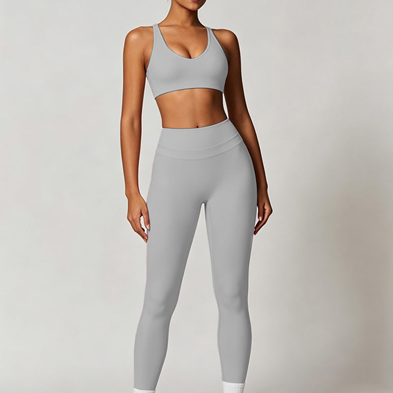 Women 2 piece Color blocked Sports Bra High Waist and Waist Tight Yoga Pants Set