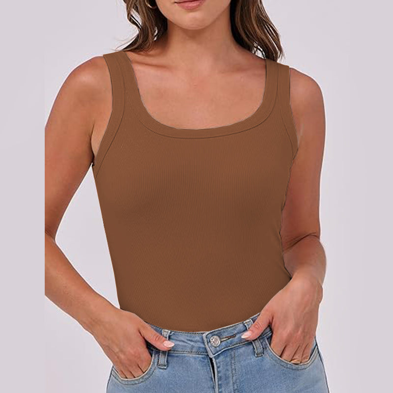 Women Sleeveless High Neck Rib-Knit Crop Tank Top