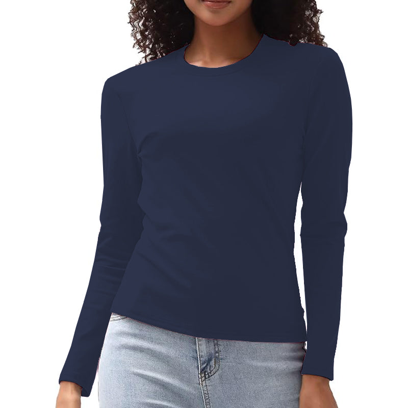 Womens Crewneck Long Sleeve Shirt Double Lined Basic Tees