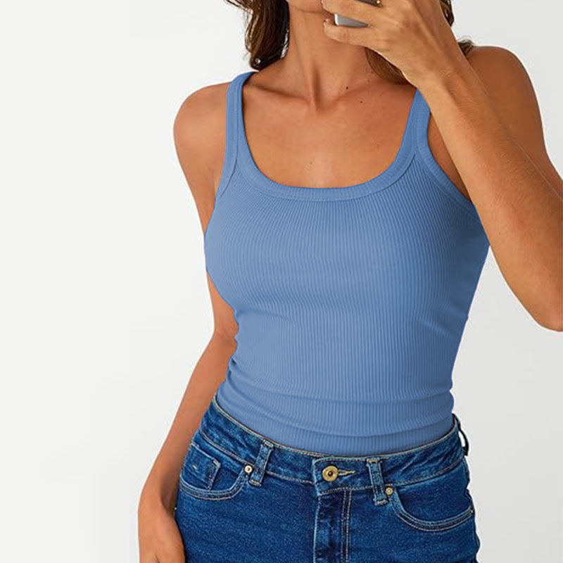 Womens Sleeveless Basic Ribbed Fitted Tank Top