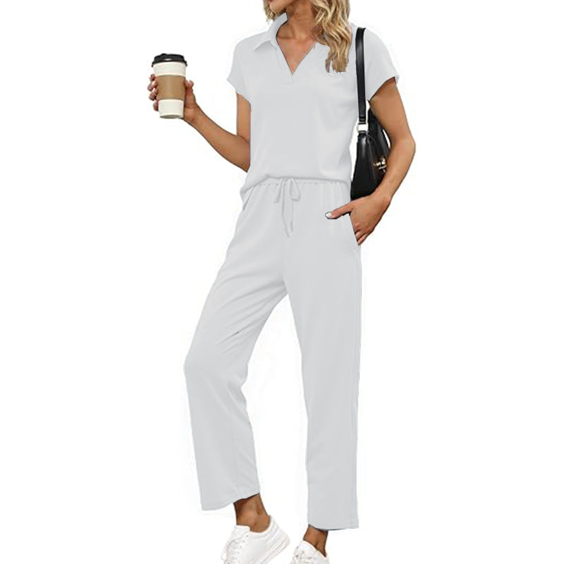 2 Piece Outfits Women Tracksuit Short Sleeve Tops And Wide Leg Long Pants