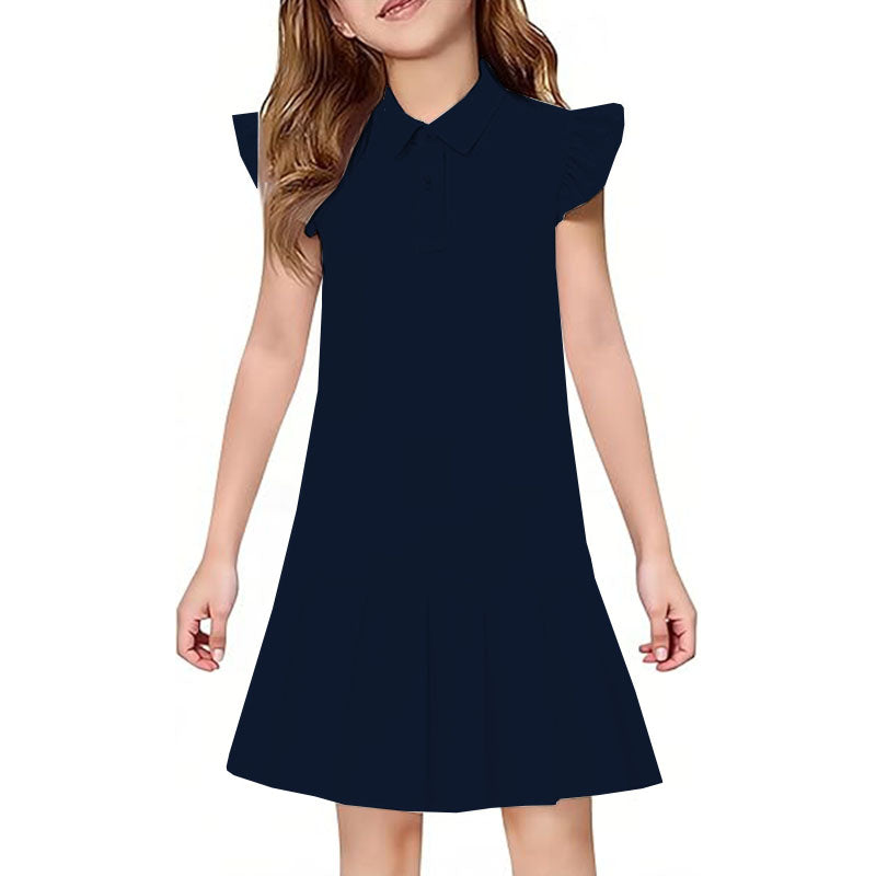 Girls' summer dress casual pleated Polo dress