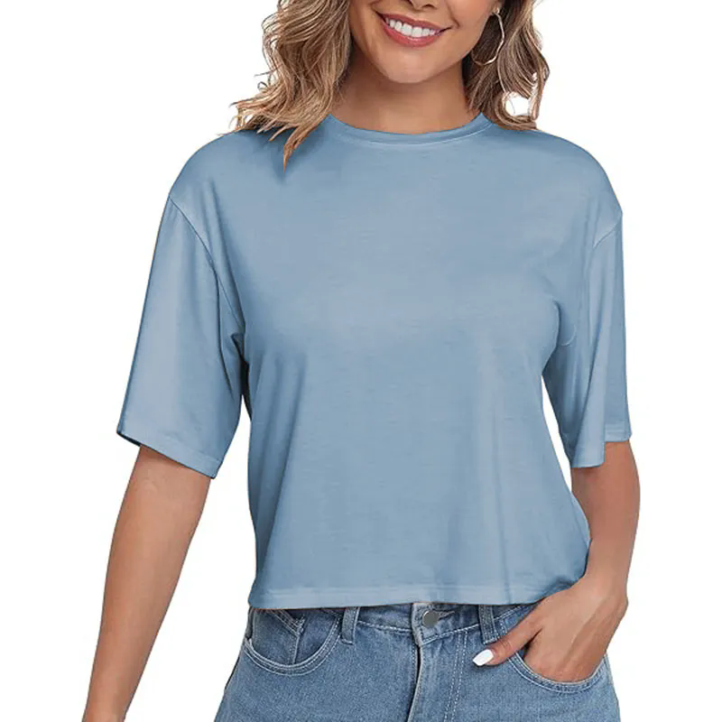Basic for Women Short Sleeve Casual Tops Trendy Solid Loose Fit Tshirt