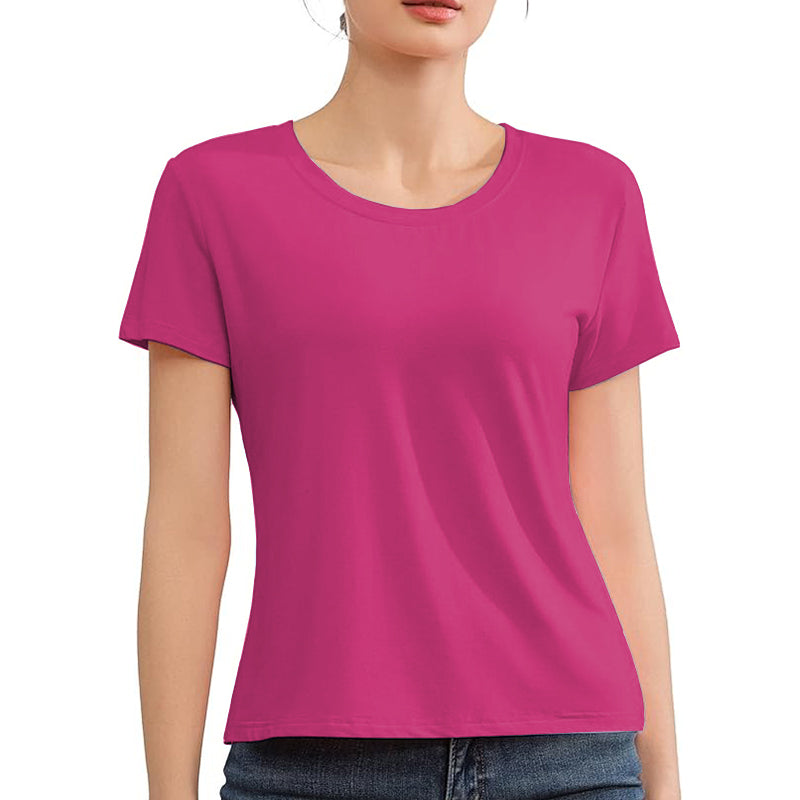 Women's Crew Neck Ribbed Fitted Shirt Basic Short Sleeves
