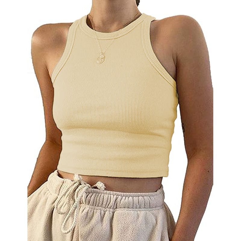 Women's basic sleeveless vest with exposed navel casual round neck tight top