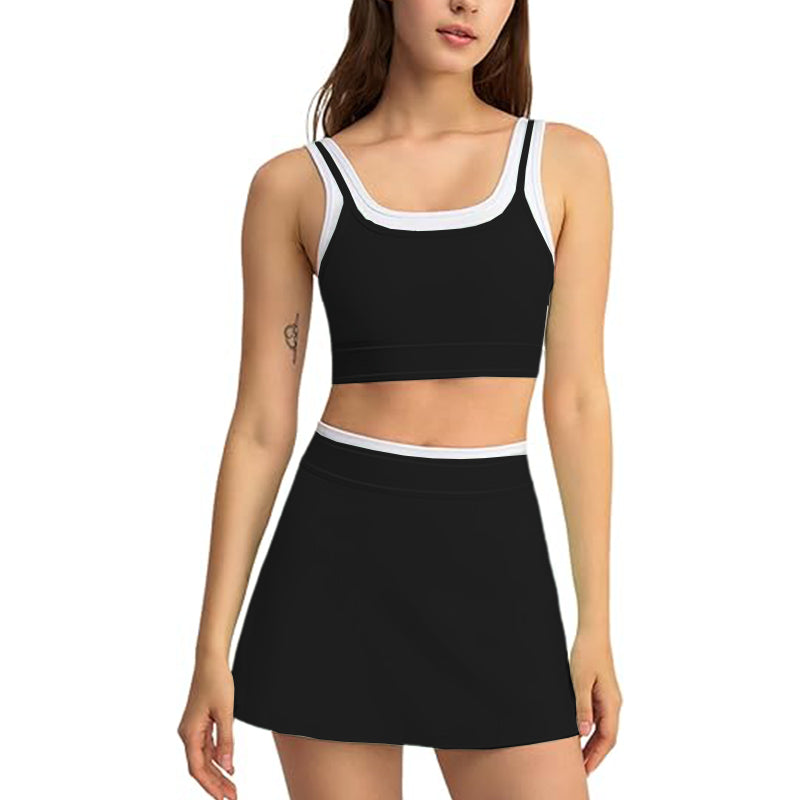 Women's Tennis Skirt High Waist A-line Skirt Tank Top with Chest Mat 2-piece Set Sports Clothing