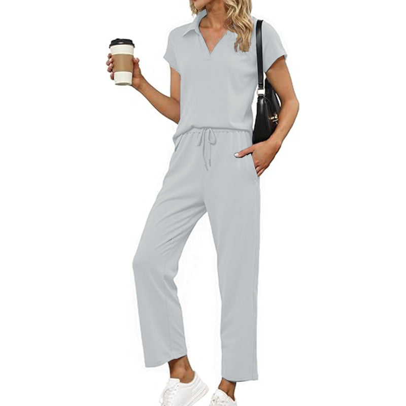 2 Piece Outfits Women Tracksuit Short Sleeve Tops And Wide Leg Long Pants