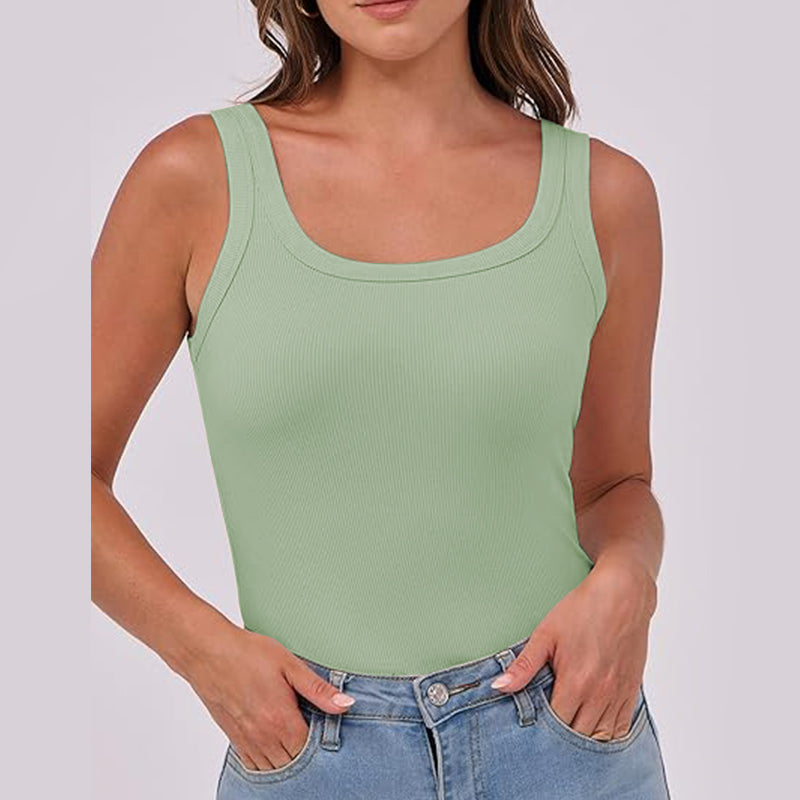 Women Sleeveless High Neck Rib-Knit Crop Tank Top