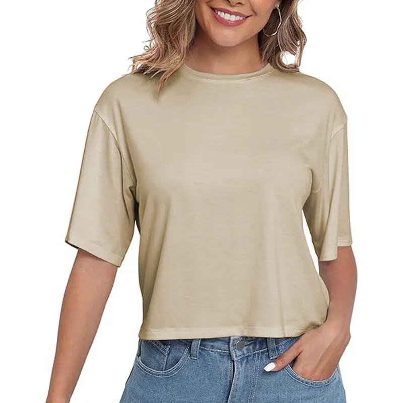 Basic for Women Short Sleeve Casual Tops Trendy Solid Loose Fit Tshirt
