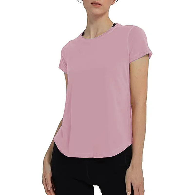 Short Sleeve Crew Sport Shirt Women Loose Plain O-neck Tank Top
