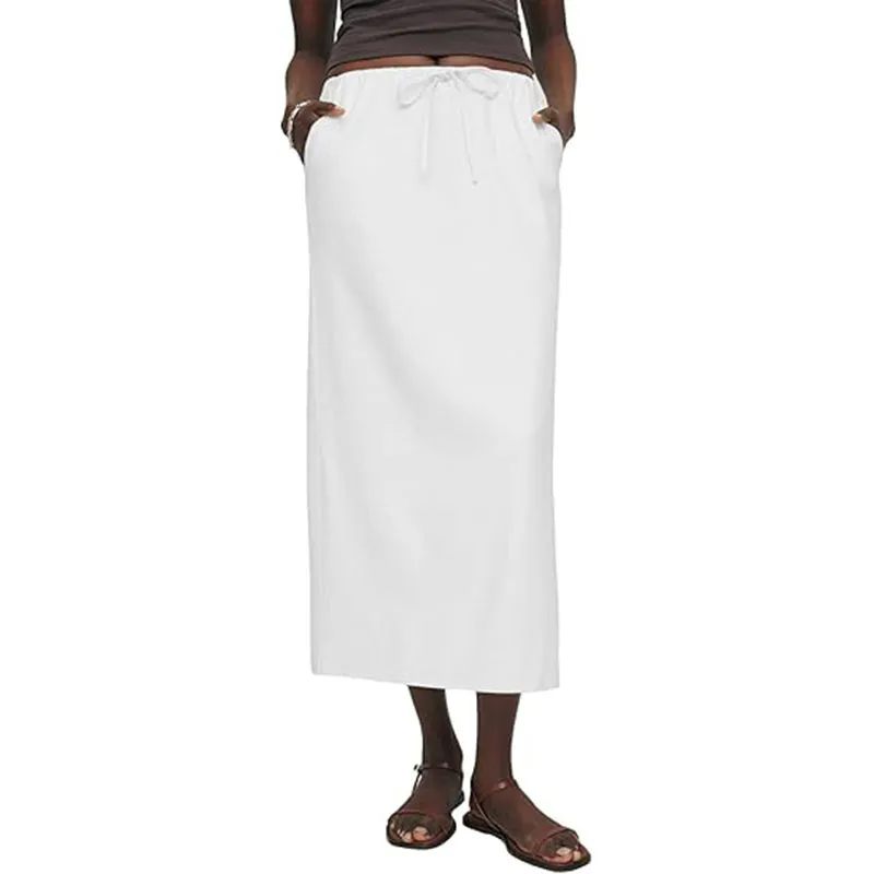 Womens Skirts Elastic Waist Drawstring Long Skirts
