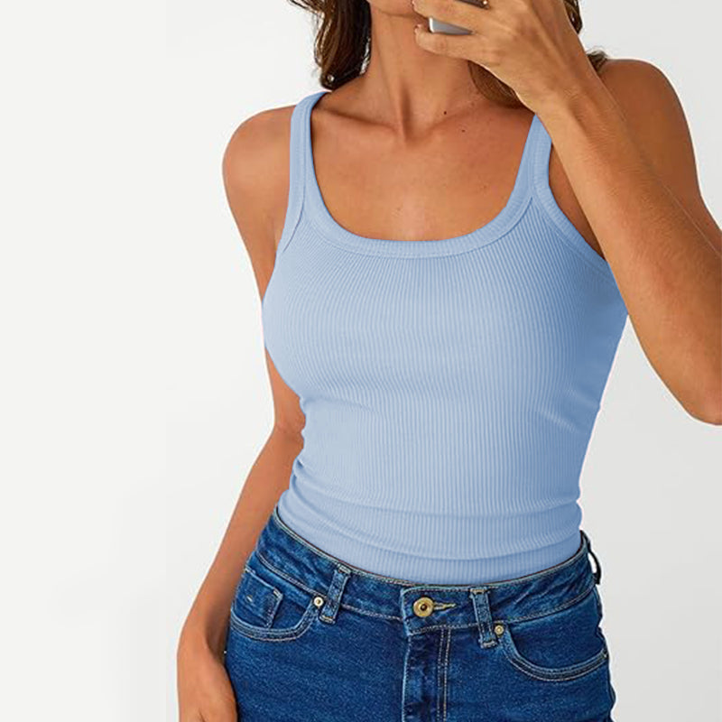 2025 Women Sleeveless High Neck Rib-Knit Crop Tank Top