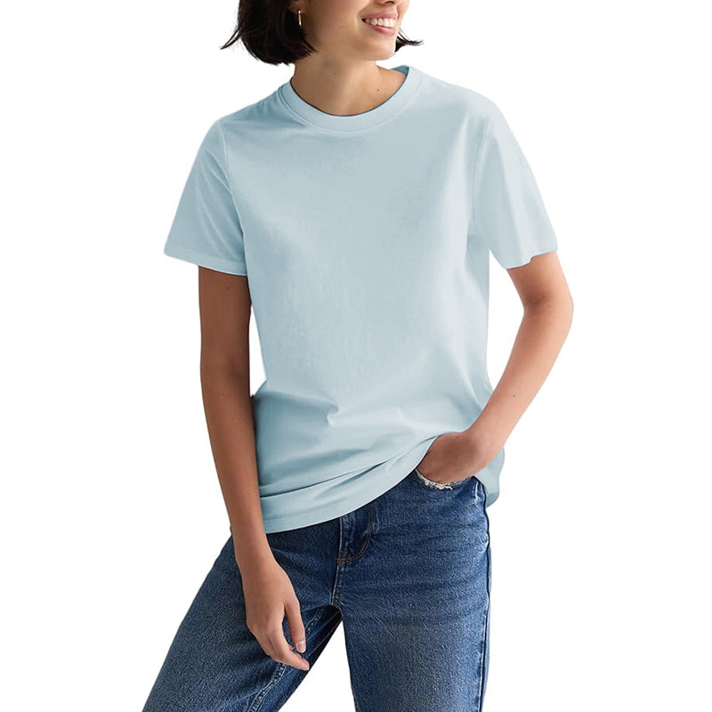 Women Scoop Neck Fitted Shirt Basic Short Sleeves