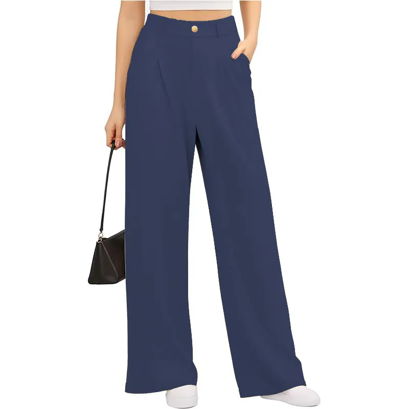 Womens Baggy Wide Leg Waisted Lounge Trousers with Pockets