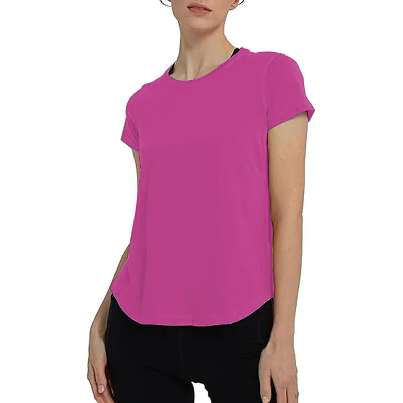 Short Sleeve Crew Sport Shirt Women Loose Plain O-neck Tank Top