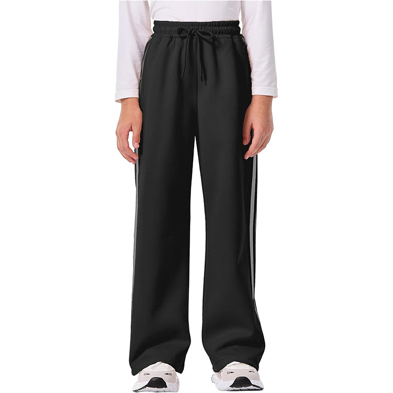 Children's wide leg sports pants with side stripes, high waisted and loose fit