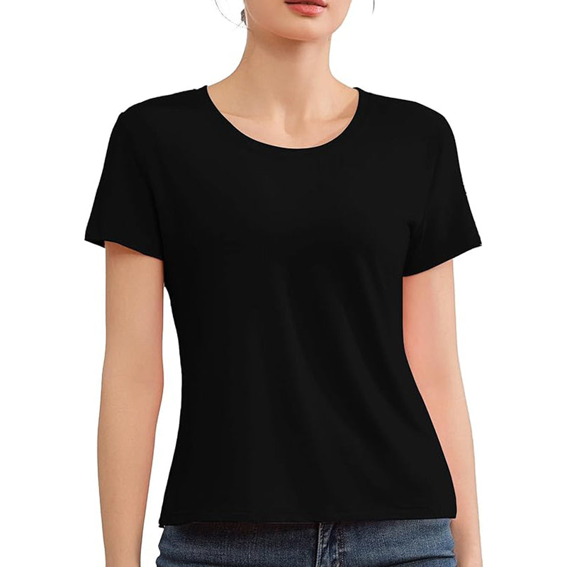Women's Crew Neck Ribbed Fitted Shirt Basic Short Sleeves