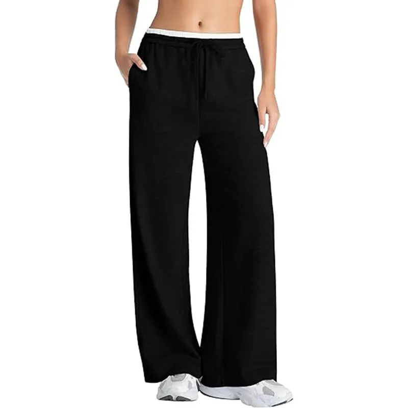 Women Casual Wide Leg Elastic Drawstring Straight Leg Lounge Pants