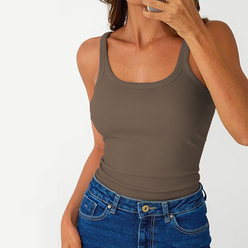 2025 Women Sleeveless High Neck Rib-Knit Crop Tank Top