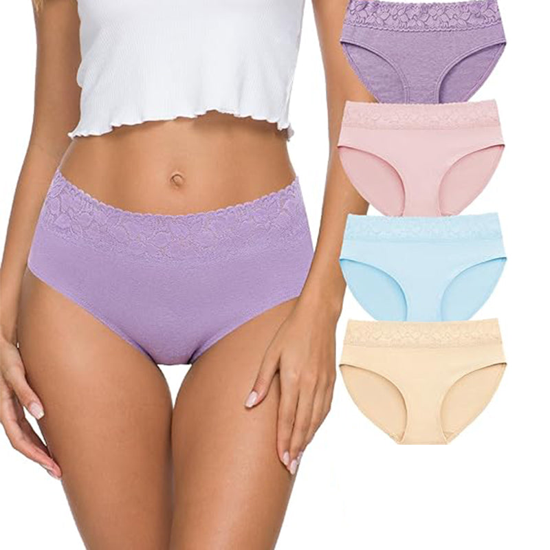 Cotton Panties for Women Lace Breathable Briefs 4 Pack