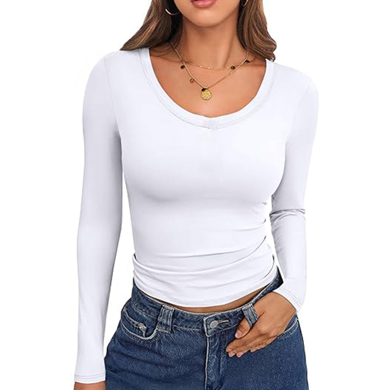 Womens Long Sleeve Shirts Loose Fitted Crewneck Basic Tops