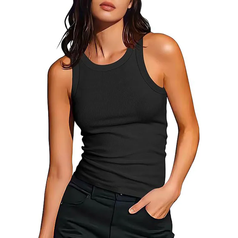 Women Sleeveless Tops Lined Backless Tank Tops Basic Fitted T Shirts