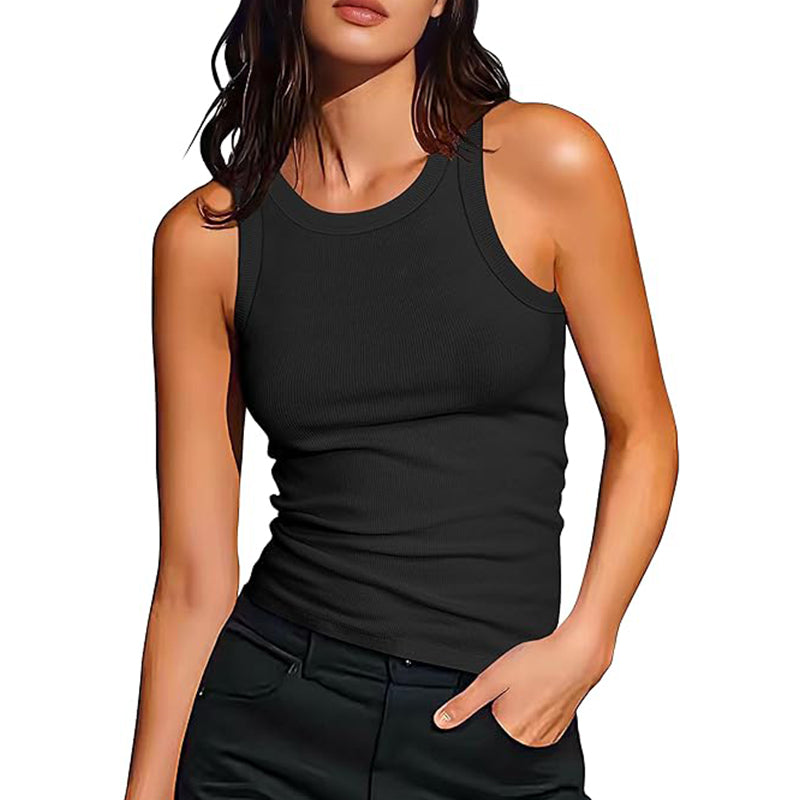 Women Sleeveless High Neck Rib-Knit Vest