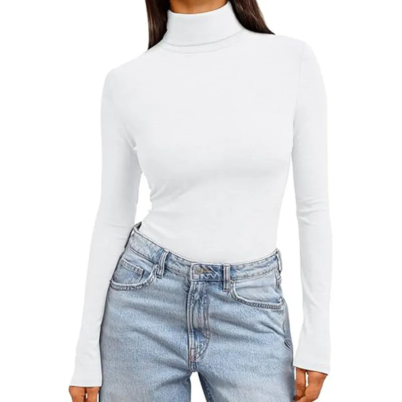 Women Turtleneck Long Sleeve Shirt Lightweight Base Solid Slim Fit Top