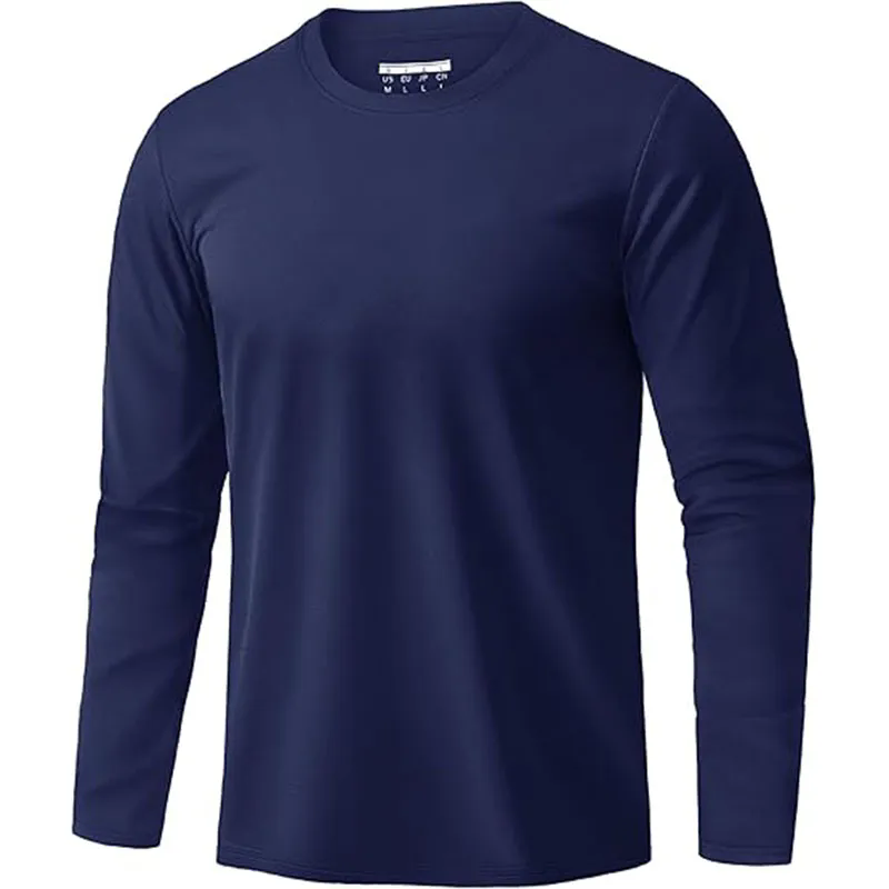 Men Cotton Crewneck T-Shirts Long Sleeve Plain Tee