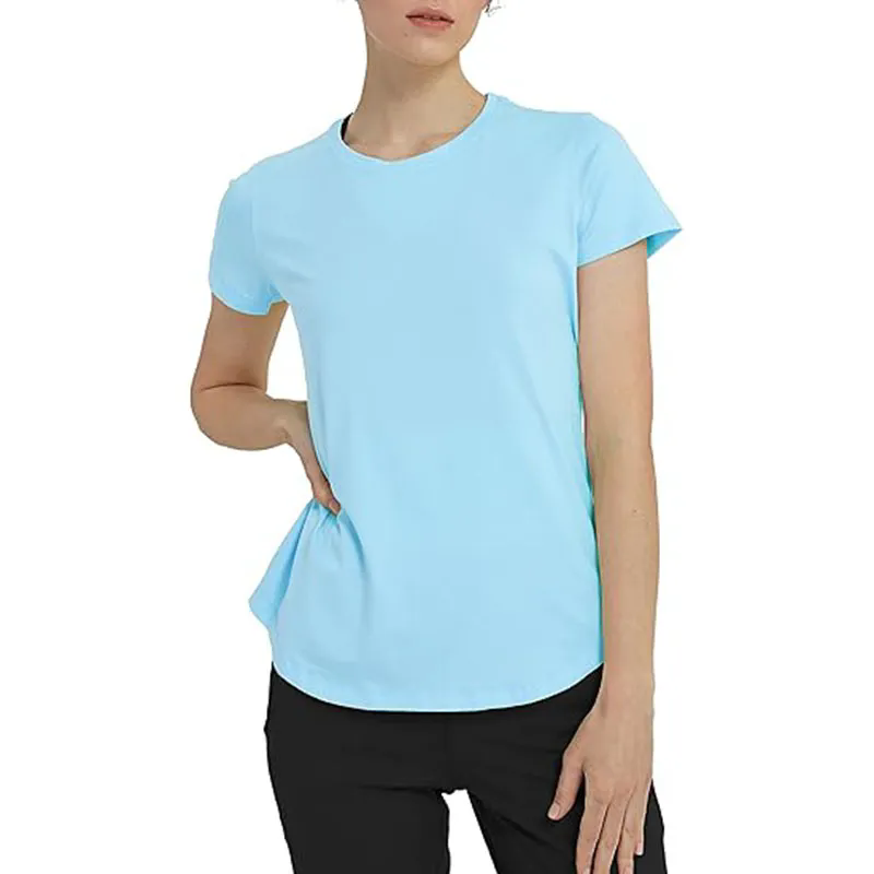 Short Sleeve Crew Sport Shirt Women Loose Plain O-neck Tank Top