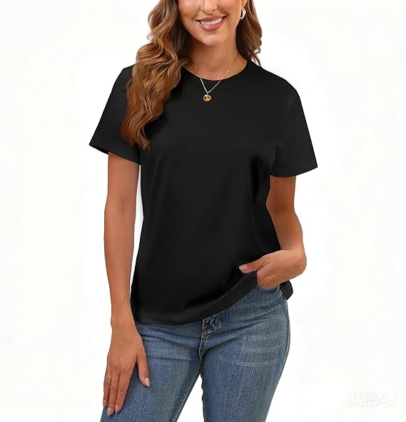 Women's cotton basic T-shirt round neck short sleeved summer shirt