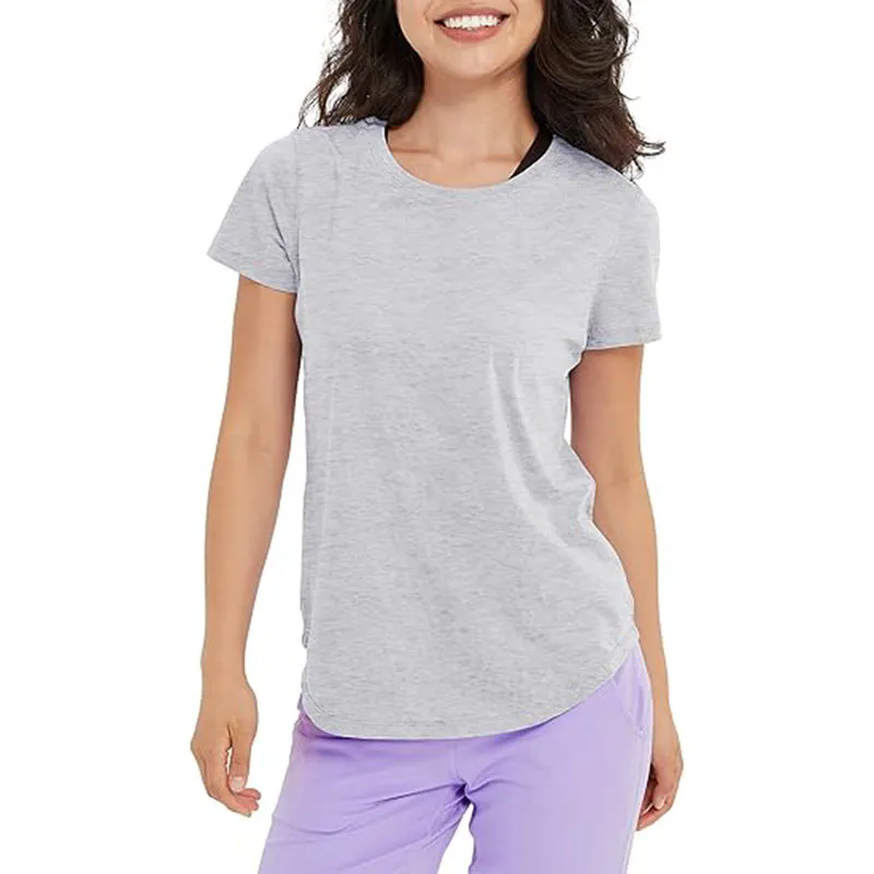 Short Sleeve Crew Sport Shirt Women Loose Plain O-neck Tank Top