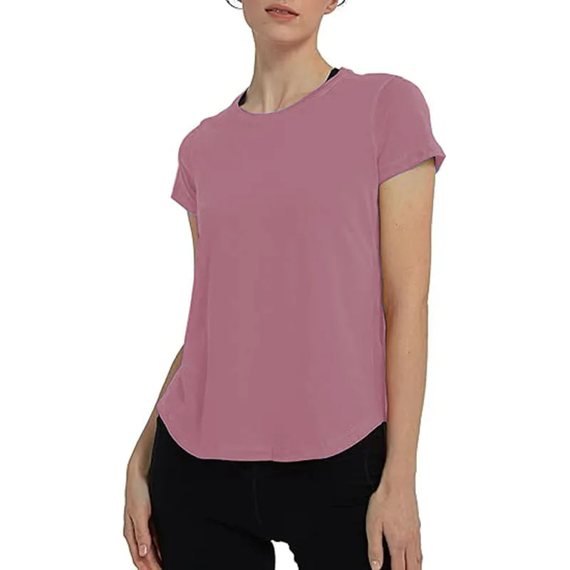 Short Sleeve Crew Sport Shirt Women Loose Plain O-neck Tank Top