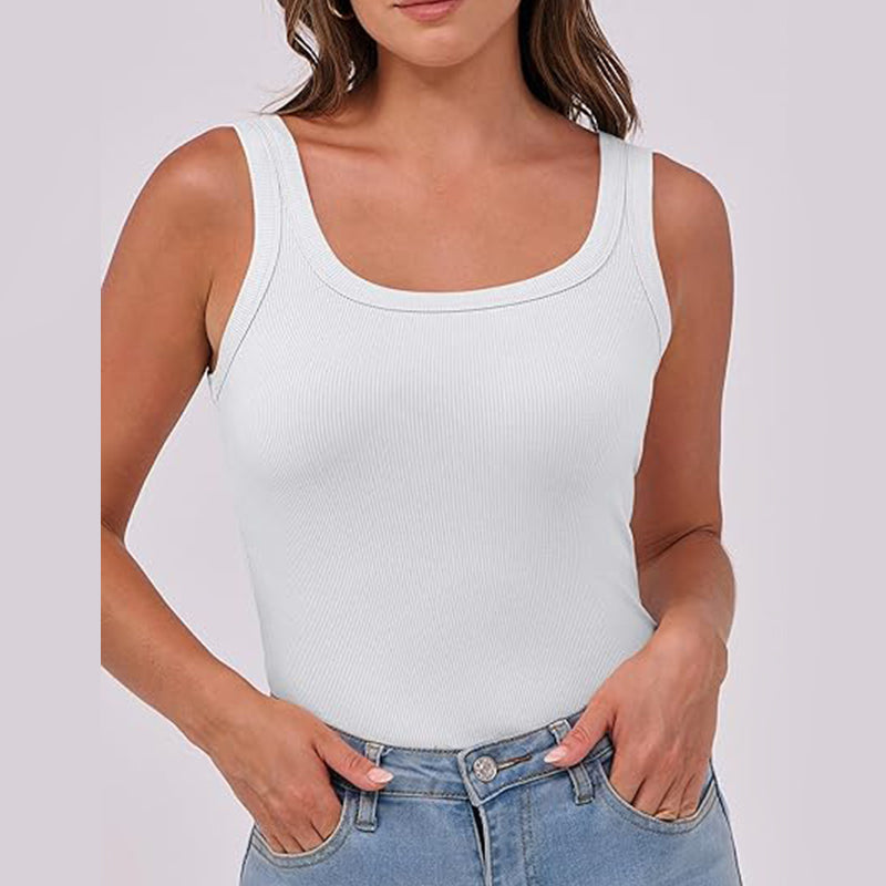 Women Sleeveless High Neck Rib-Knit Crop Tank Top