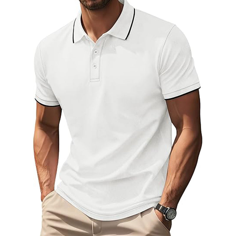 Men's Polo Shirt Short Sleeve Cotton Beaded Fabric Classic Slimming Golf Shirt
