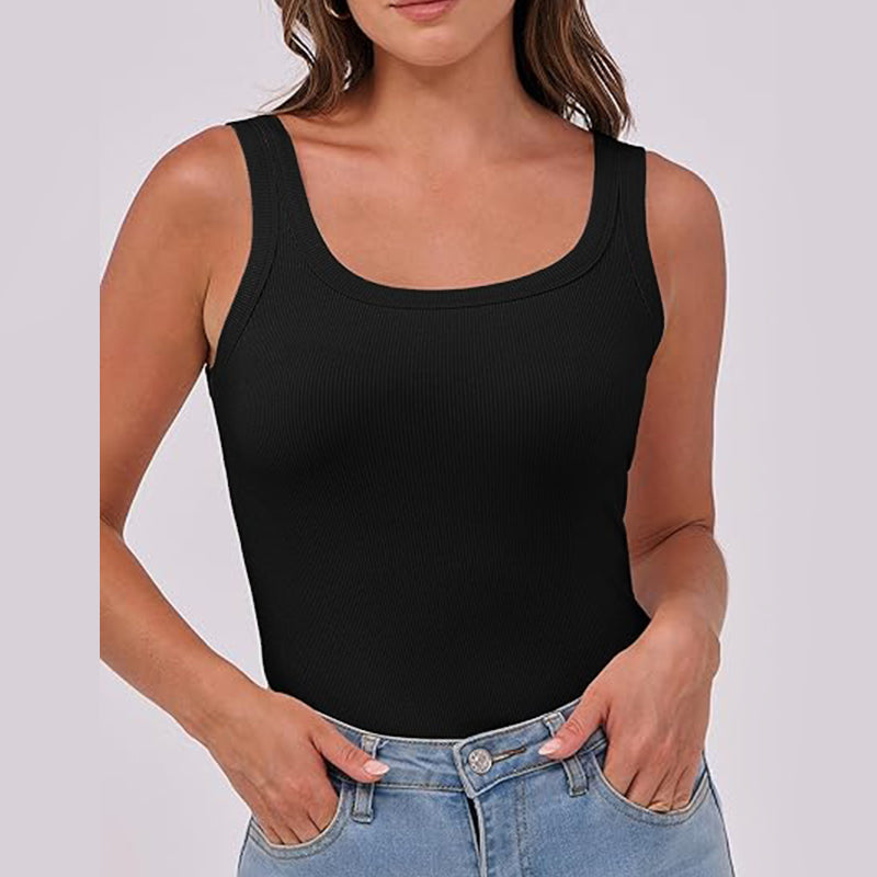 Women Sleeveless High Neck Rib-Knit Crop Tank Top
