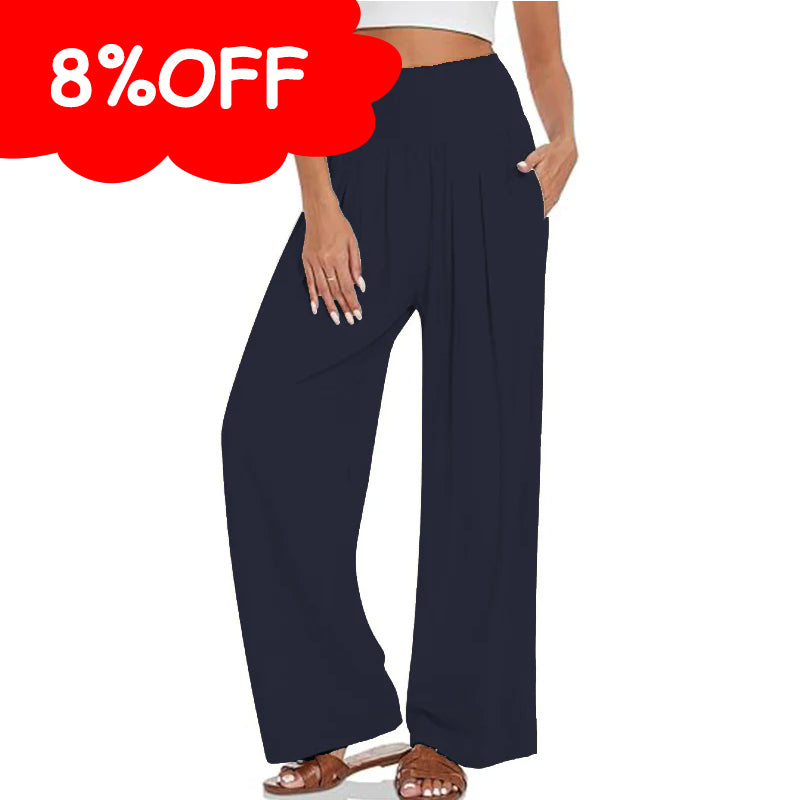 2025 Women Straight Leg Long Elastic High Waist Drawstring Trousers