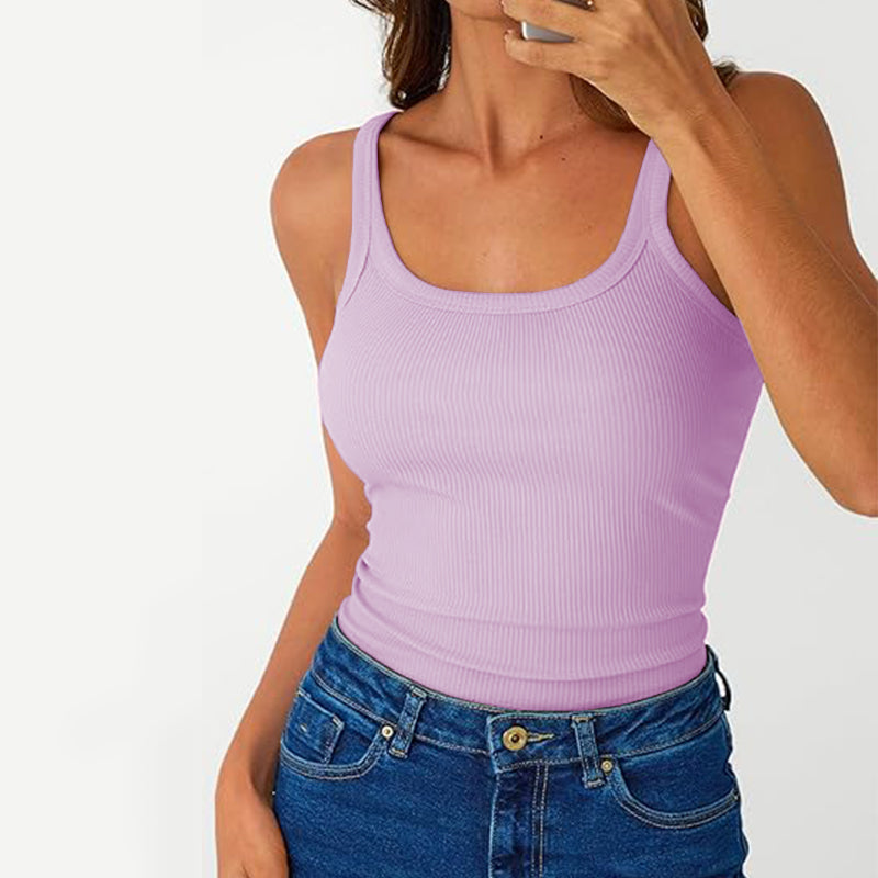 2025 Women Sleeveless High Neck Rib-Knit Crop Tank Top