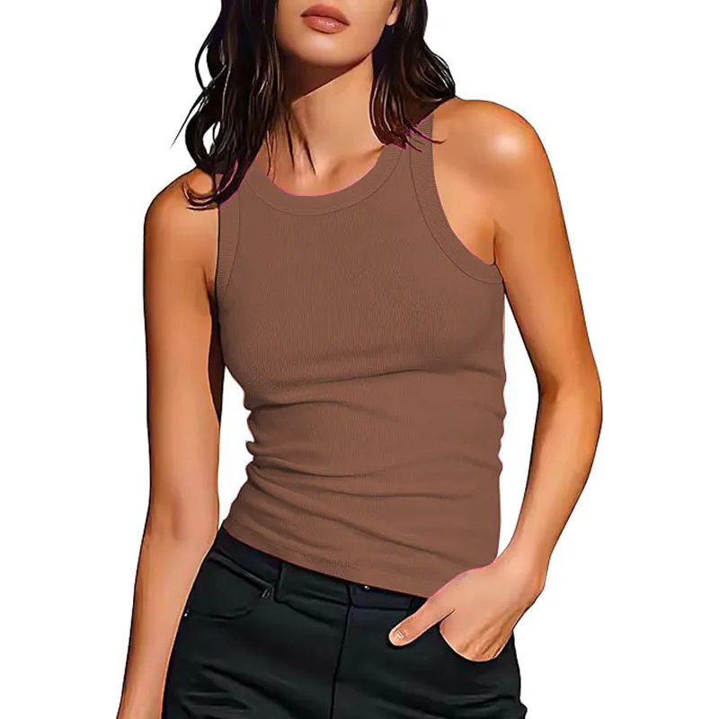 Women Sleeveless Tops Lined Backless Tank Tops Basic Fitted T Shirts