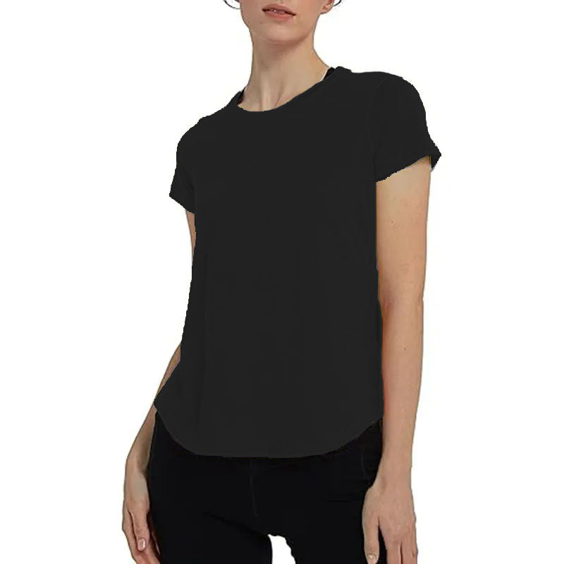 Short Sleeve Crew Sport Shirt Women Loose Plain O-neck Tank Top