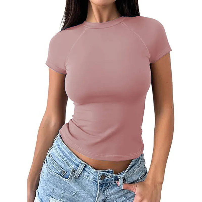 Womens Summer T Shirts Basic Tees Crewneck Crop Tops