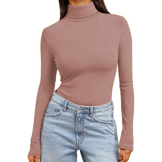 Women Turtleneck Long Sleeve Shirt Lightweight Base Solid Slim Fit Top