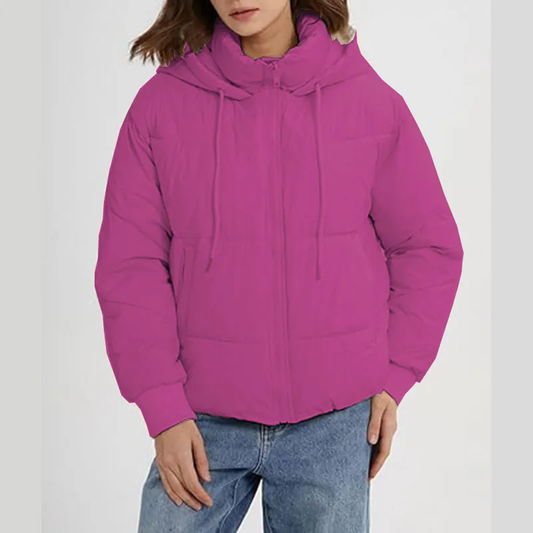 Women Hooded Puffer Jacket Zip Up Winter Quilted Warm Short Jacket Outerwear