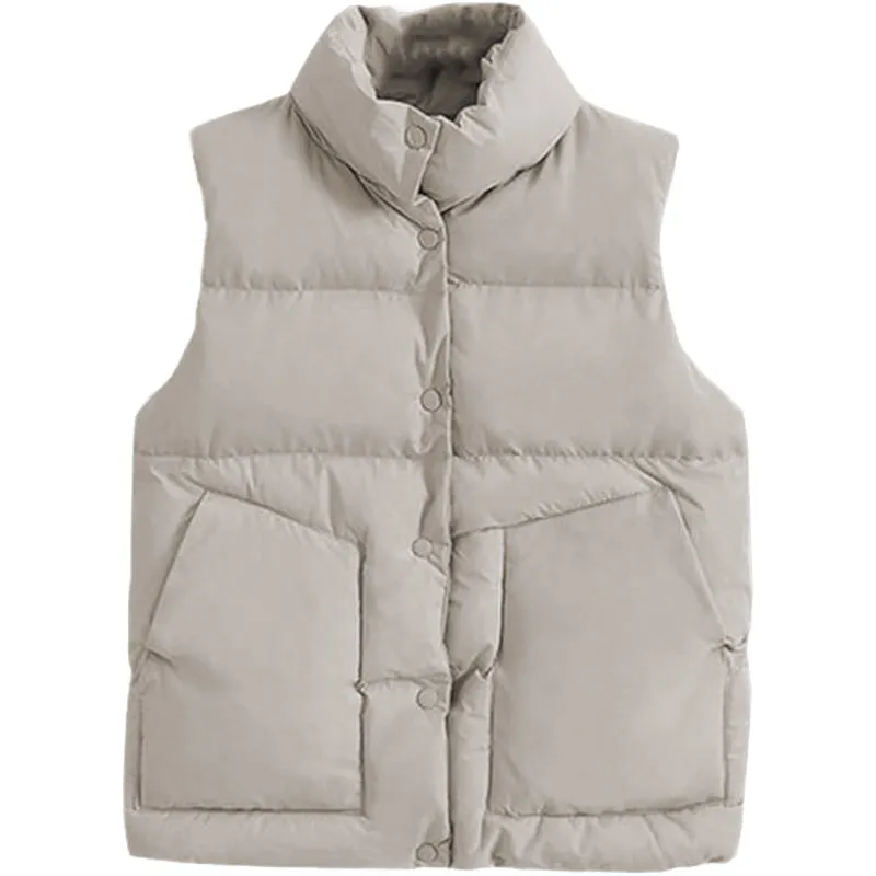 Women Stand Collar Down Jacket Warm Coat Sleeveless Winter Vest Jacket