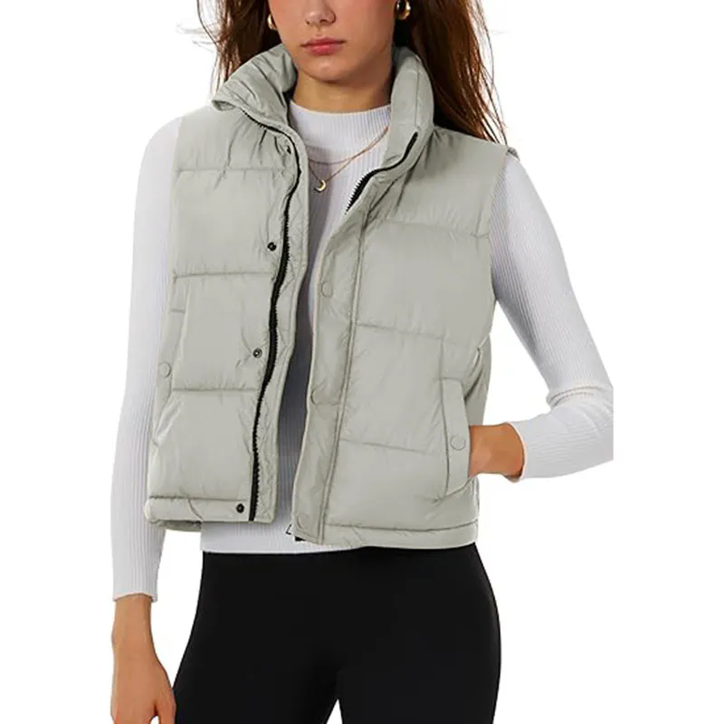 Womens Puffer Vest Stand Collar Zip Up Cropped Vests